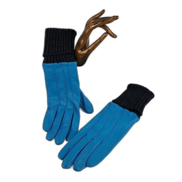 Vintage Suede Mod Retro Fun BLUE Lined Gloves Size Medium - Picture 10 of 14